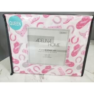 NEW‎ Pink Western Cowboy Boots Cowgirl Hat Horseshoe Equestrian Horse Sheet Set